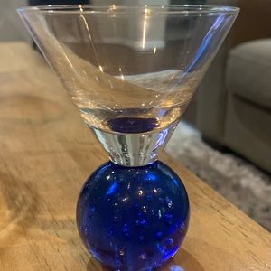 Short Martini and shot glasses.  Green, blue and purple bottoms.